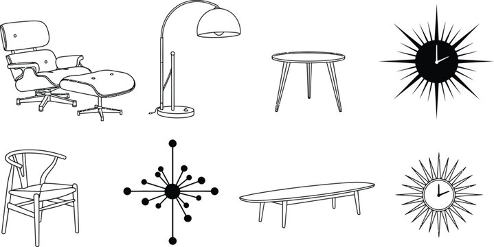 Vector art of mid-century modern furniture for design