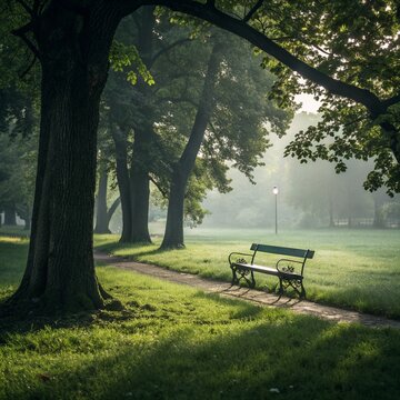 A lonely bench in a public park