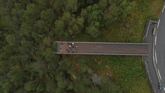 Aerial view of Norway&rsquo;s famous Stegastein skywalk offering dramatic fjord vistas