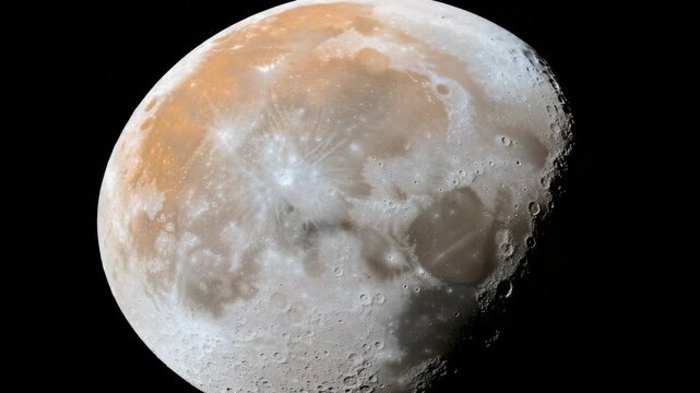 Colorful lunar surface close up dramatic crater and mare details on celestial moon texture