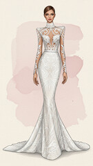 Haute Couture Wedding Dress Fashion Illustration