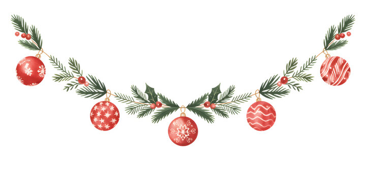 Christmas garland green watercolor traditional with color scheme