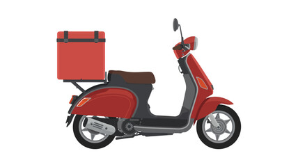 Obraz premium Red scooter with delivery box vector illustration for food delivery service isolated on white background