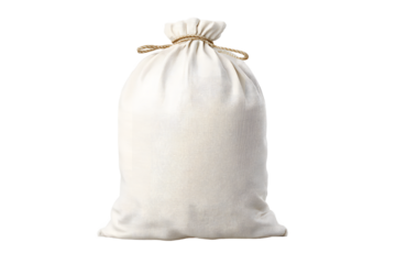 An Unbleached Canvas Sack Filled to the Brim and Securely Tied with Natural Fiber Rope