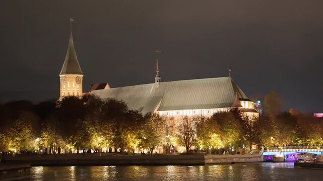A night view of a fishing village in the Kaliningrad region.