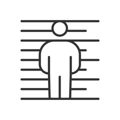 Criminal icon in line design. criminal, suspect, mugshot, offender, lineup, identification on white background vector. Criminal editable stroke icon - AI generated