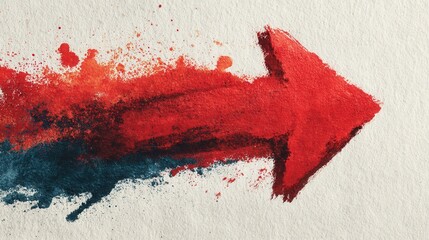 Hand-drawn upward arrow, grunge style brushstroke pointing diagonally on white paper background, design stock