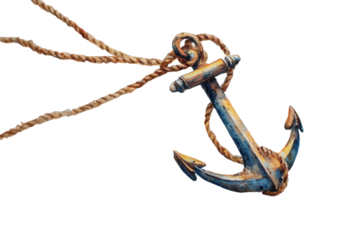 Antique Nautical Anchor with Rope Isolated on Transparent Background