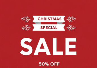Christmas Special Sale 50% Off Banner Design on Red Background