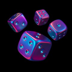Vibrant Iridescent 3D Dice on Black