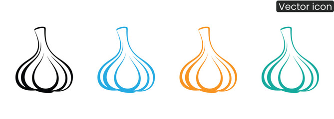 Eye catching garlic icons in four distinct colors offer versatile visual appeal for food blogs, recipes, and health campaigns. Brighten your designs!
