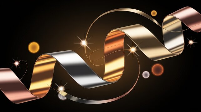 Gold Silver Copper Ribbon Swirl with Stars and Orbs