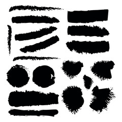 Abstract grunge black ink brush strokes and paint textures collection