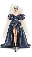 Glamorous Digital Illustration of Woman in Sparkling Evening Gown