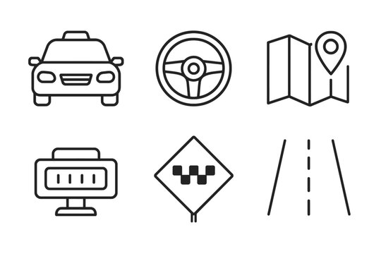 Set of simple icons for driving and navigation theme