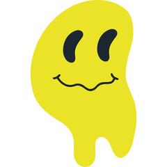 Melting Yellow Smiley Face Illustration with Dark Eyes and Wavy Mouth on Transparent Background
