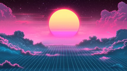 Synthwave Sunset - A Retro-Futuristic Landscape with Vibrant Colors.