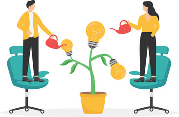 Growing knowledge or innovative idea, developing creativity for succeeding business or career growth, team development concept.

