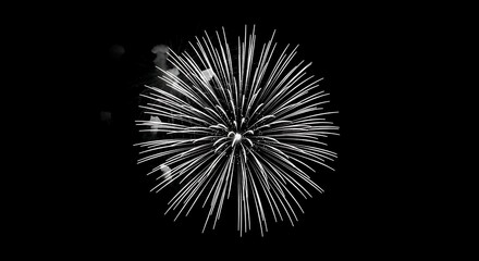 Obraz premium Monochrome fireworks exploding in the night sky with bright white sparks and trails creating a beautiful and festive display