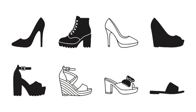 Various types of women shoes collection fashion footwear style - Powered by Adobe