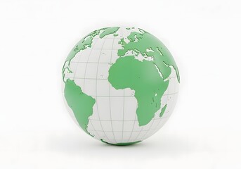Fototapeta premium A simple green and white globe representing the planet earth isolated on a clean white background for environmental concepts