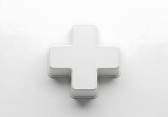 Fototapeta premium Minimalist white abstract geometric shape resembling a person or cross on a clean white background with subtle shadows