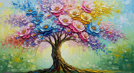  3D Wallpaper Dreamy Floral Tree 3D Oil Painting for cover, mural wall art, invitation, poster, canvas print, wall decor canvas painting design