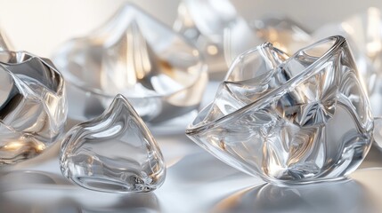 Close-up of Ice Cubes on a Reflective Surface.