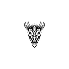 black and white angry devil illustration logo