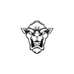 black and white angry camel illustration logo