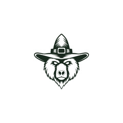 black and white witch bear illustration logo