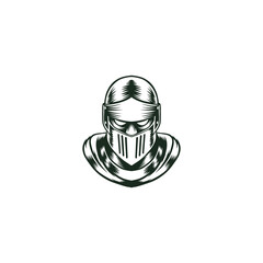 black and white knight illustration logo