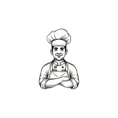 black and white chef illustration logo