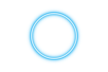 glowing blue neon light circle frame with sparkle effect on transparent background