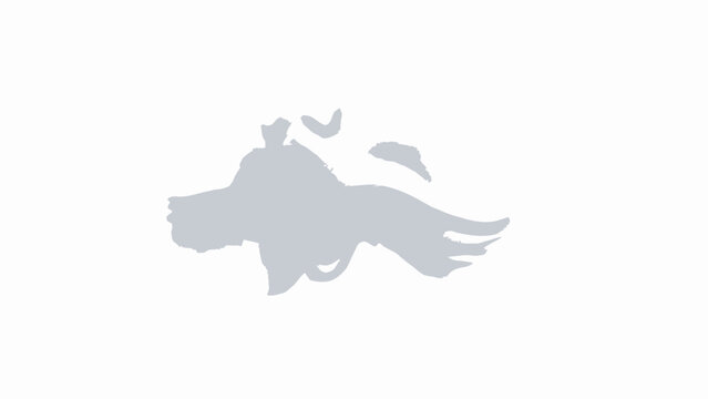 A silhouette of a winged creature in gray against a white background