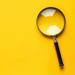 An enlarged glass or magnifying glass on a bright yellow background.