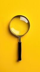 An enlarged glass or magnifying glass on a bright yellow background.