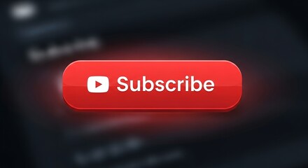 A bright red, glossy subscribe button with a play icon, glowing against a dark background