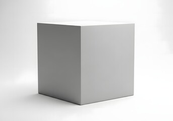 A simple minimalist light gray rectangular prism or cube stands on a plain white background with subtle shadow