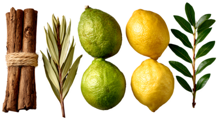 Etrog with lulav, hadas, and aravah arranged neatly as Jewish Sukkot celebration symbols isolated on white background