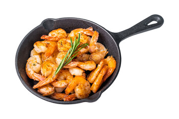 Close up of juicy grilled prawns garnished with herbs, a delicious seafood delight for any gourmet dish. isolated on white background. top view