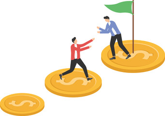 Teamwork achieves targets together from small to large projects. Collaboration and team development concept. 

