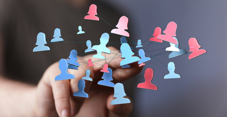 Abstract image showing interconnected people silhouettes, representing community, network, communication, and human interaction. Ideal for conce