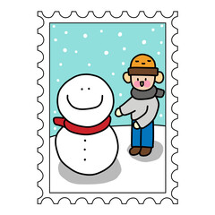 Children Playing in Snow Illustration
