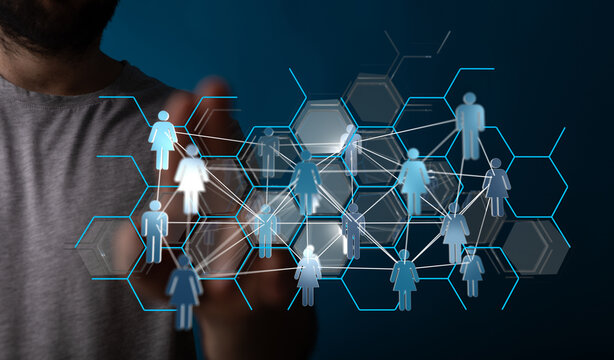 Visual representation of interconnectedness, network, social media, technology and data. Business and teamwork