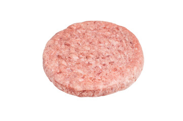 Fresh raw meat patty ready for grilling, perfect for homemade burgers and delicious family meals. isolated on white background. top view