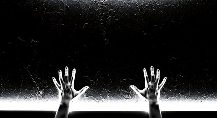 A chilling and eerie image of hands pressed against a dark, textured surface, creating a sense of entrapment and horror for a scary scene