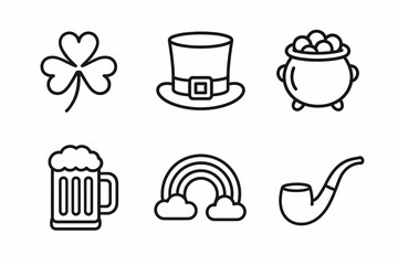 Set of st. patrick&rsquo;s day icons: shamrock, hat, pot, beer, rainbow, pipe