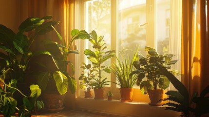 Sunlit Window Garden - A Symphony of Indoor Greenery.
