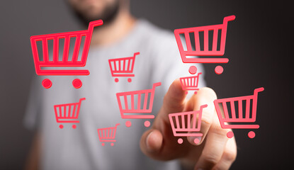 Visualize online purchases and e-commerce with this modern illustration of a person's finger...